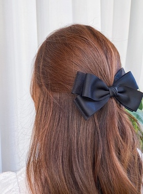 简约黑色小香风多层叠加韩国棉带珍珠泡泡纱蝴蝶结发夹发饰弹簧夹