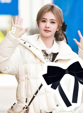 跑男明星白鹿同款黑色蝴蝶结丝绒飘带后脑勺发夹女甜美可爱发头饰