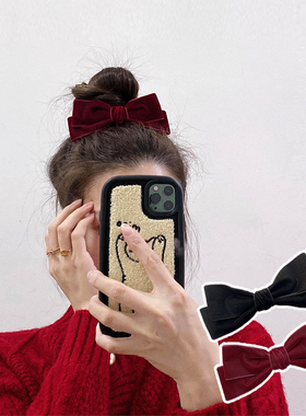 秋冬复古丝绒酒红色大蝴蝶结百搭黑色头饰韩国发饰后脑勺顶夹发卡