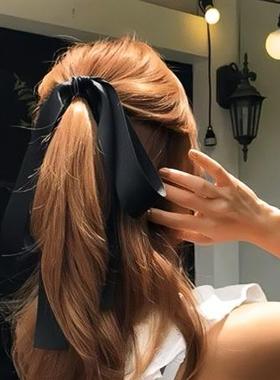 韩国东大门同款大蝴蝶结头绳飘带发饰黑色简约皮筋ins风网红发圈