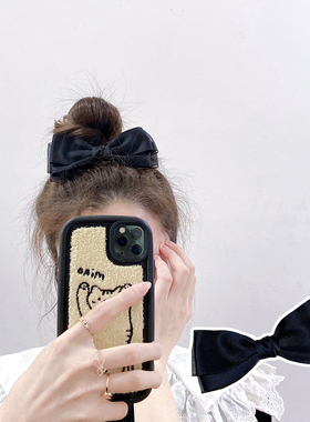 原创黑色小香风多层叠加韩国棉带珍珠泡泡纱蝴蝶结发夹发饰弹簧夹