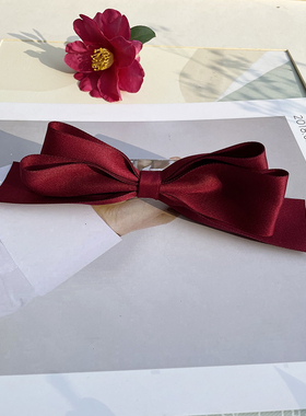 网红高马尾增高颅顶黑色酒红色蝴蝶结立体可爱百搭刘海发夹鸭嘴夹