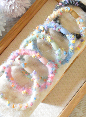 凑Dan~柔软毛绒绒彩点女生毛线缠绕发圈简约百搭发饰店主自用S008