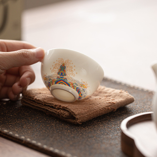 羊脂玉瓷海水江崖禅定宝蕴杯个人专用泡茶杯高档家用品茗杯茶盏