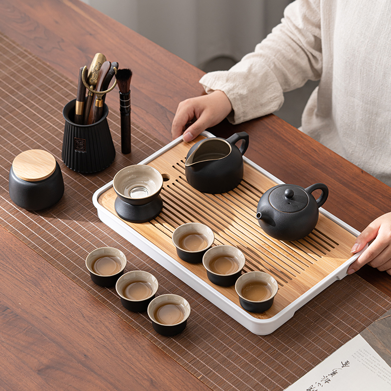向行黑陶户外便携式茶具套装野外旅行露营泡茶壶茶盘茶道六君子