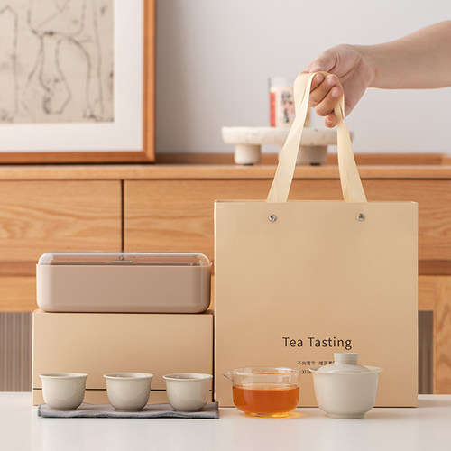 旅行茶具套装一壶三杯便携式快客杯户外露营泡茶壶茶杯收纳包礼盒