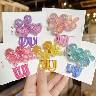 新款彩色闪亮金粉卡通发绳可爱女孩发圈米奇儿童发饰头绳绕绕皮筋