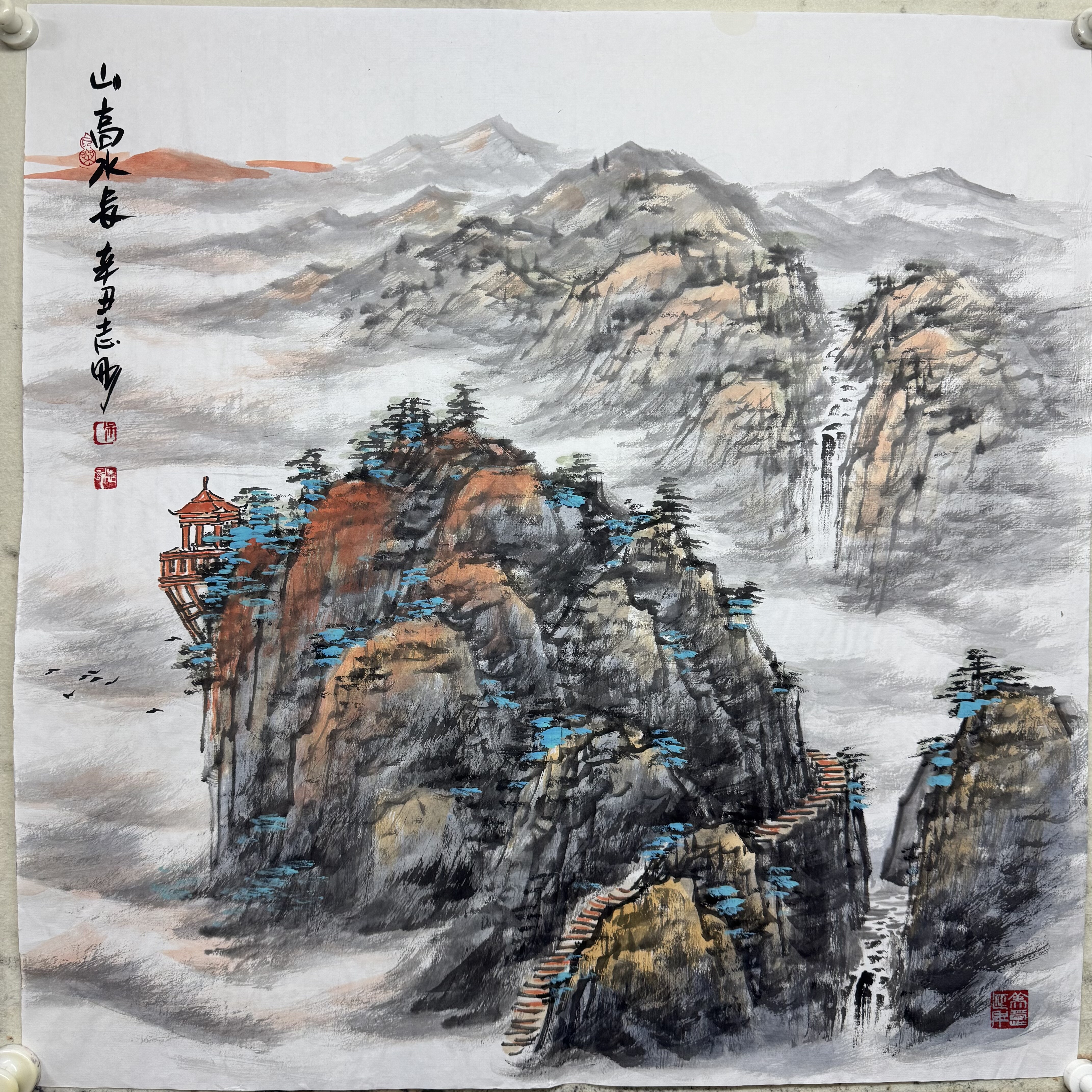 山东省美术家协会会员吴志刚手绘四尺斗方小品山水国画保真真迹