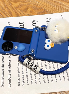 毛绒鸭挂件适用OPPOFindN3Flip手机壳新款肤感折叠屏FindN2Flip磨砂蓝色卡通保护套防摔手提外壳女oppo全包