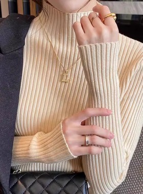 新款内搭修身包芯纱面料半高领毛衣秋冬百搭洋气针织上衣打底衫女