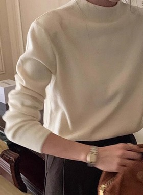 包芯纱面料 软绵绵半高领针织打底衫女秋冬温柔内搭套头纯色毛衣