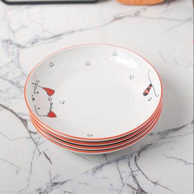 珍藏款の露珠纹 猫小咪陶瓷盘子韩式7英寸汤菜深盘大鱼盘勺子顺祥