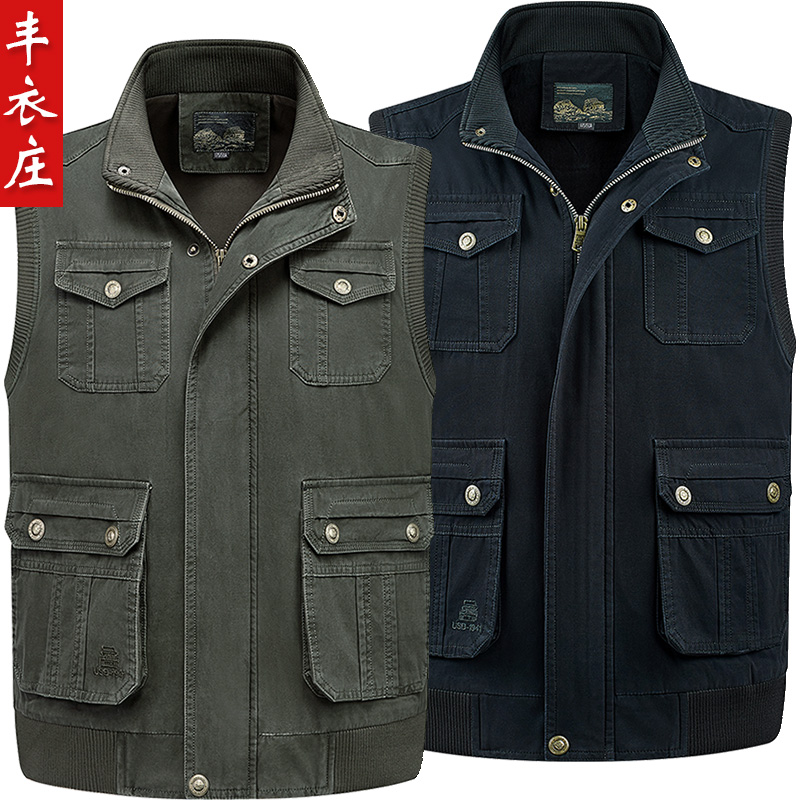 中年男士多口袋纯棉马甲
