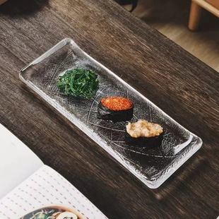 透明玻璃长条盘家用掌纹寿司盘刺身盘料理鱼盘碟子调味碟 日式