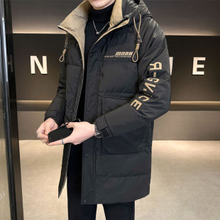 中長款 保暖外套字母印花休閑連帽上衣 上市外穿男士 羽絨服清倉新款