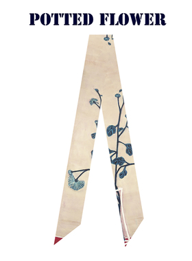 国风系列常玉油画黄色盆花飘带丝带百搭汉服长条窄丝巾发带绕包