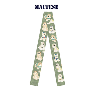 原创卡通马尔济斯犬长飘带窄丝巾百搭造型长发带绑包编发绕耳机