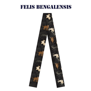 手绘原创卡通插画豹猫长飘带窄丝巾百搭造型发带绑包编发绕耳机