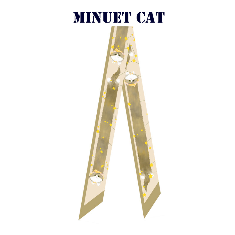 插画师玉米原创插画矮脚猫猫咪可爱复古长款飘带窄丝巾发带绑包