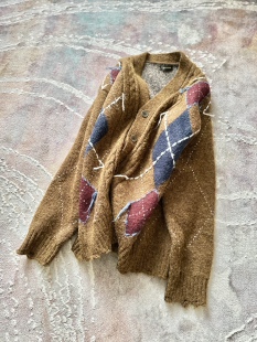 undercover开衫V领羊毛手绣经典日潮秋冬菱格撞色针织衫保暖毛衣