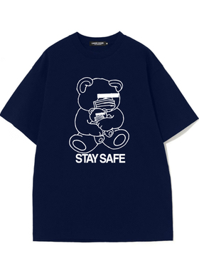 现货UNDERCOVER预防口罩遮眼熊圆领全棉汗衫潮流 t恤短袖夏天打底