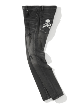 Mastermind World NB1经典立体骷髅刺绣口袋拉链修身弹破坏牛仔裤