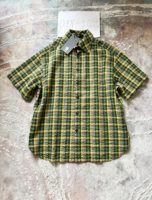 undercover春秋新款立体休闲绿色系小格子短袖衬衫街头潮流上衣