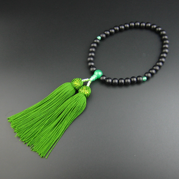 妙莲花日本念珠片手略式进口黑檀绿东陵流苏房包邮送念珠袋