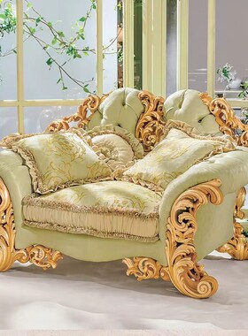 金其利欧式古典金箔RIVA软包布艺沙发绿色绣花别墅大宅法式家具