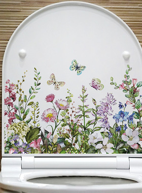 旅康MT23071花香梦蝶马桶贴卫生间墙贴纸花卉防水马桶盖贴画浴室