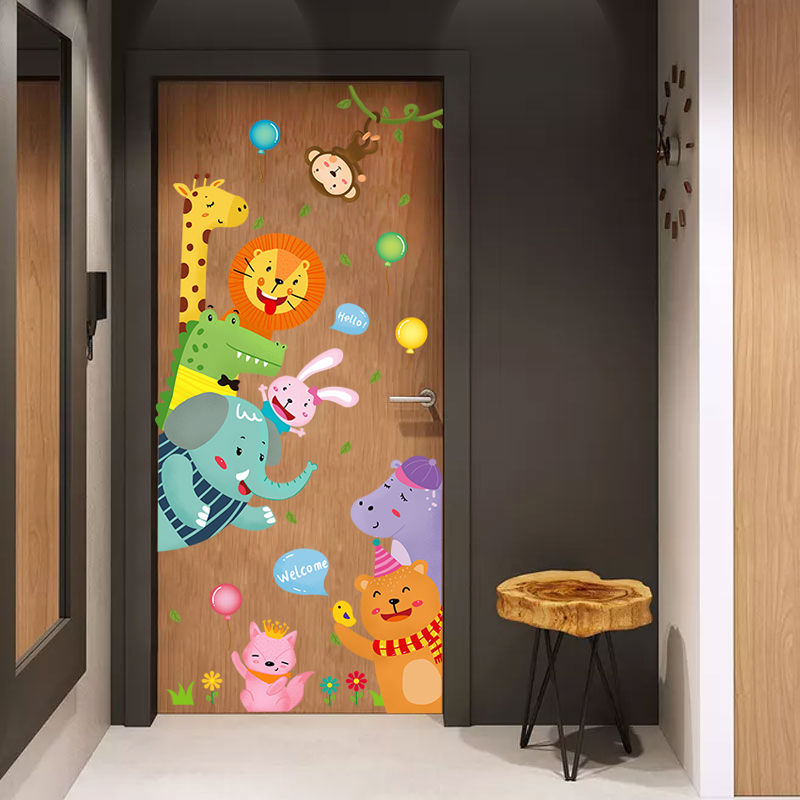 幼儿园创意卡通门贴儿童房间墙面装饰衣柜贴纸卧室可爱动物墙贴画图片