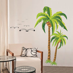 椰子树墙贴画海滩风景椰树海鸥贴纸客厅房间卧室墙面装饰墙纸自粘