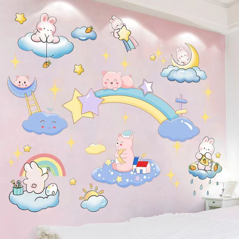 创意卡通云朵兔子动物气球墙贴纸贴画幼儿园墙面装饰少儿房卧室可图片