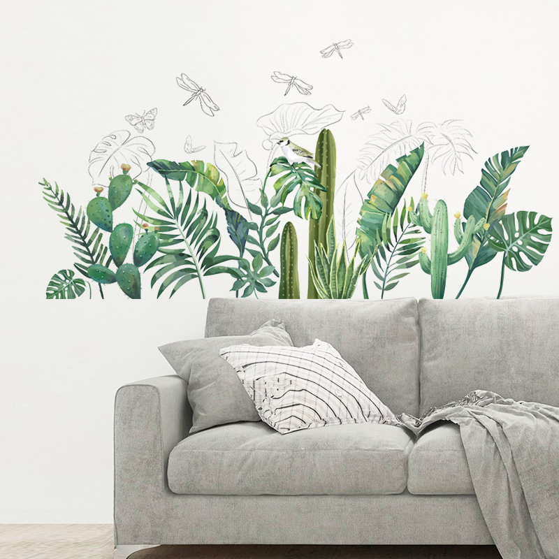 北欧绿植蜻蜓阔叶子墙贴纸客厅卧室书房装饰自粘可移除贴画FX-C34