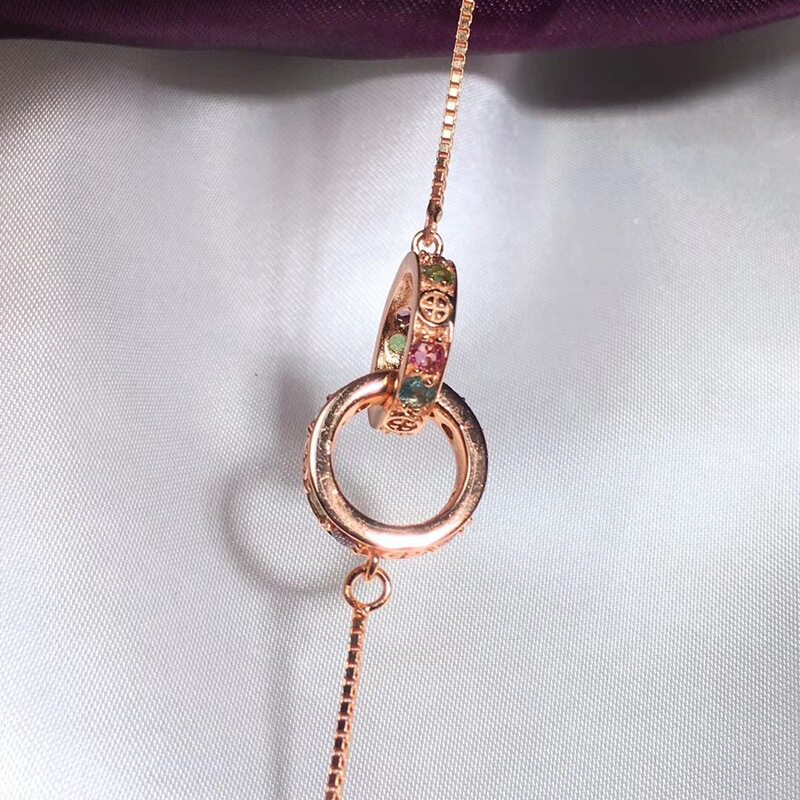 925银镶嵌碧玺项链世间美好与你环环相扣锁骨链女款新款饰品