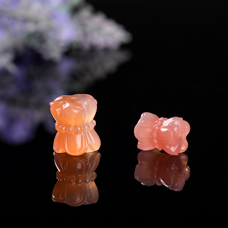 天然水晶绯红盐源玛瑙并蒂莲精雕莲花桶珠手链文玩饰品DIY配饰