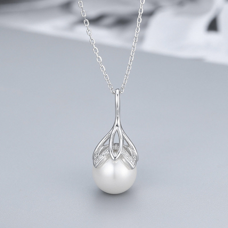 跨境货源S925银韩版花朵珍珠项链女时尚项坠锁骨链DIY空托配饰