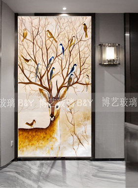 玄关隔断艺术玻璃美式手工雕刻
