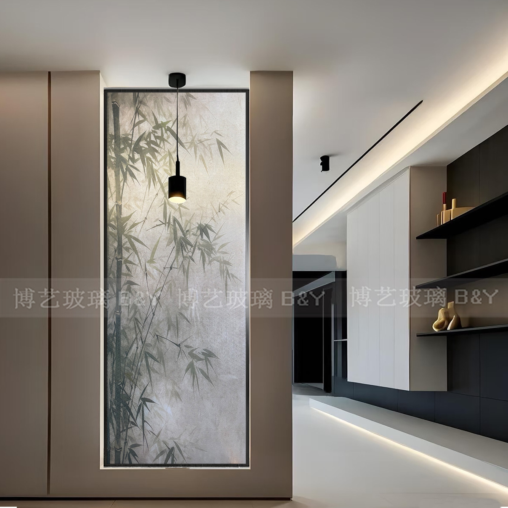 艺术玻璃宋式风格夹绢新中式竹影玄关隔断屏风入户鞋柜卫生间玻璃,基础建材,艺术玻璃,淘宝优惠券,粉丝福利购,淘宝优惠卷