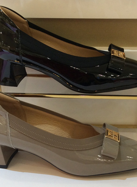 哈森HARSON正品2025新款春秋季中粗跟方头真皮通勤女单鞋HL257402