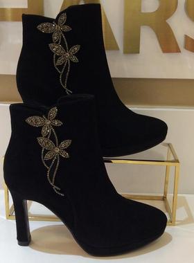 卡迪娜Kadina正品冬季KA251549高粗跟迷你加绒女短筒皮靴KA241530