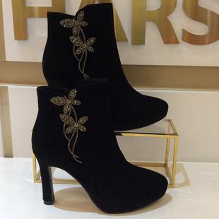 卡迪娜Kadina正品冬季KA251549高粗跟迷你加绒女短筒皮靴KA241530