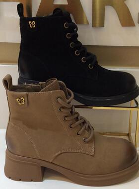 断码特惠卡迪娜kadina正品冬季中粗跟迷你短筒马丁女皮靴KA248101