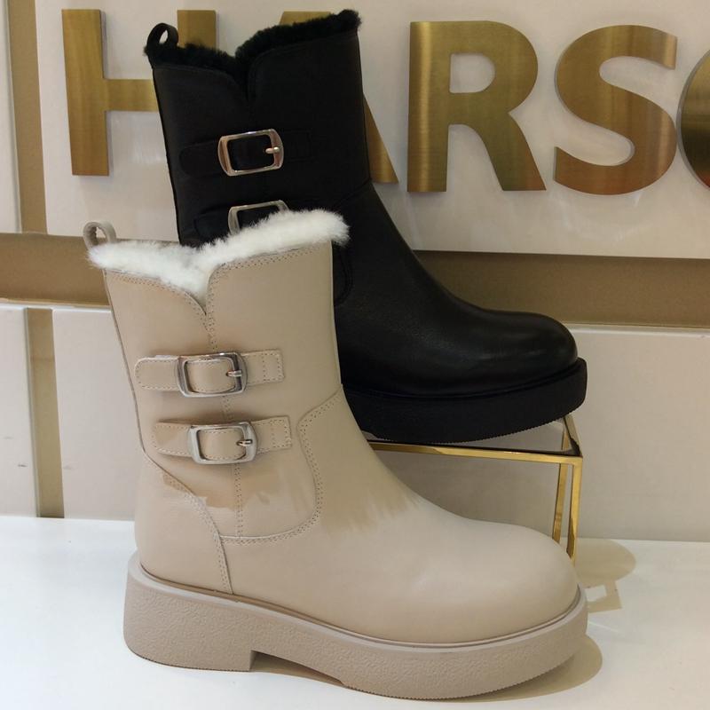 哈森冬季加毛保暖真皮女雪地短靴