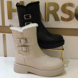 断码 中跟加毛保暖雪地女短靴HA247152 特惠哈森HARSON专柜2024冬季