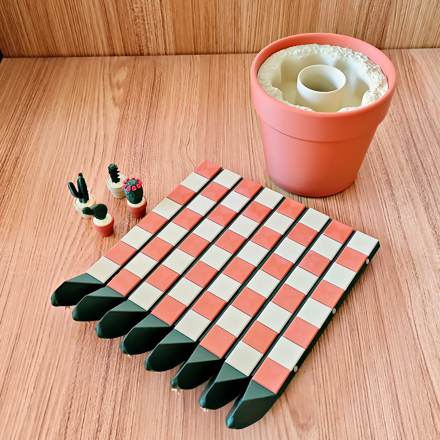 全盘磁吸仙人掌多肉主题国际象棋组合套装仿真植物盆栽 - 3D打印