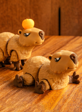 迷你卡皮巴拉头戴Yuzu果关节可动玩具钥匙扣 - 3D打印 - MMM