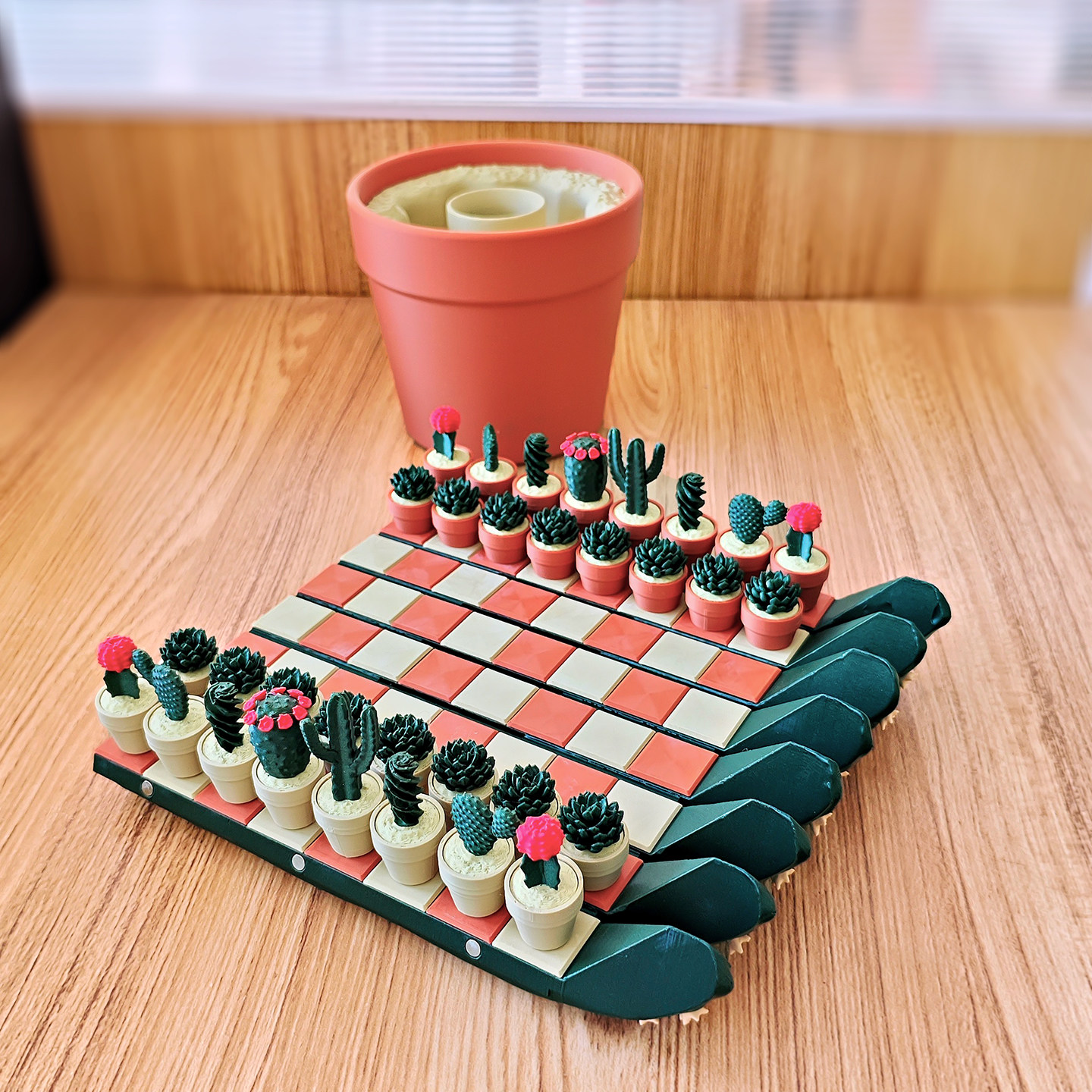 全盘磁吸仙人掌多肉主题国际象棋组合套装仿真植物盆栽 - 3D打印
