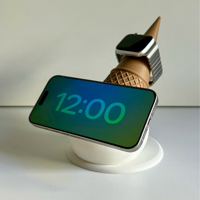 创意雪糕筒无线充电器基座2合1适用苹果Magsafe无线充 - 3D打印