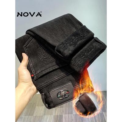 【意大利高端潮牌】2025秋冬新款黑色加绒加厚牛仔裤宽松直筒长裤